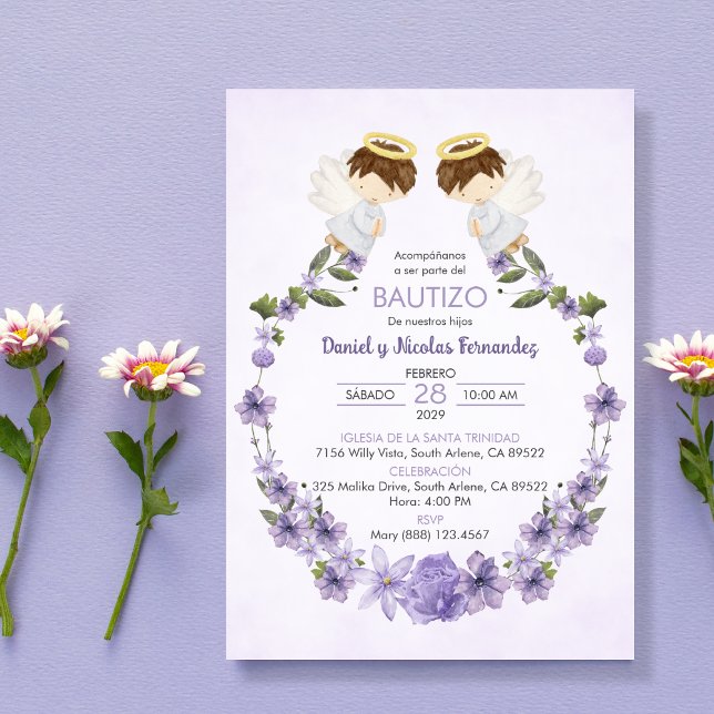 Bautizo Invacion Twin boys Cute Änglar Baptism Inbjudningar (Skapare uppladdad)