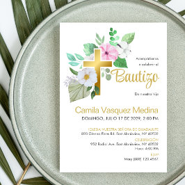 Bautizo Invacion White Flowers Elegant Baptism Inbjudningar