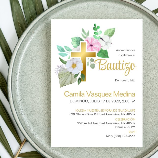 Bautizo Invacion White Flowers Elegant Baptism Inbjudningar (Skapare uppladdad)