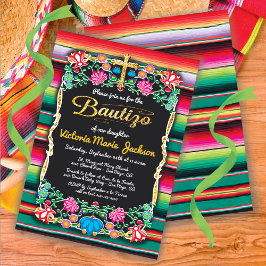 Bautizo Mexican Fiesta Party Guld Glitter kor Inbjudningar