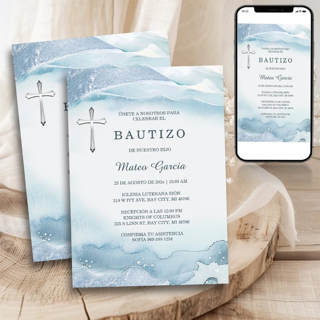 Bautizo Niño Azul Cruz Inbjudningar (Skapare uppladdad)