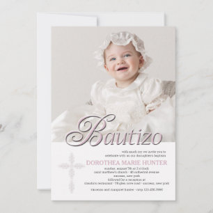 Bautizo Ord Rosa Photo-inbjudan Inbjudningar