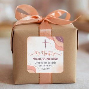 Bautizo på spanska Baptism Christening Favors Fyrkantigt Klistermärke