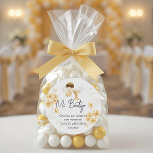 Bautizo på spanska Cute Baptism Christening Favor Runt Klistermärke