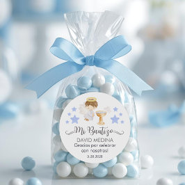 Bautizo på spanska Cute Baptism Christening Favors Runt Klistermärke