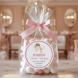 Bautizo på spanska Cute Baptism Christening Favors Runt Klistermärke