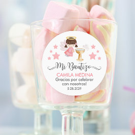 Bautizo på spanska Cute Baptism Christening Favors Runt Klistermärke