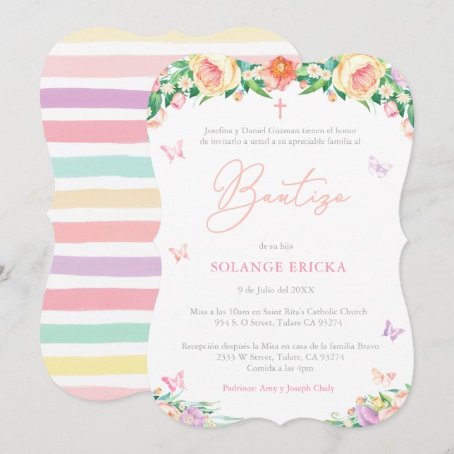 Bautizo para nena, spanska Baptism Party Butterfly Inbjudningar (Fram/baksida)