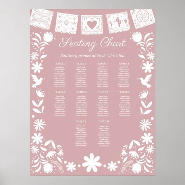 BAUTIZO Rosa Cielito Lindo Platsindelning Poster (Framsidan)