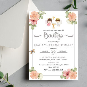 Bautizo spansk Cute Twin Änglar Inbjudningar