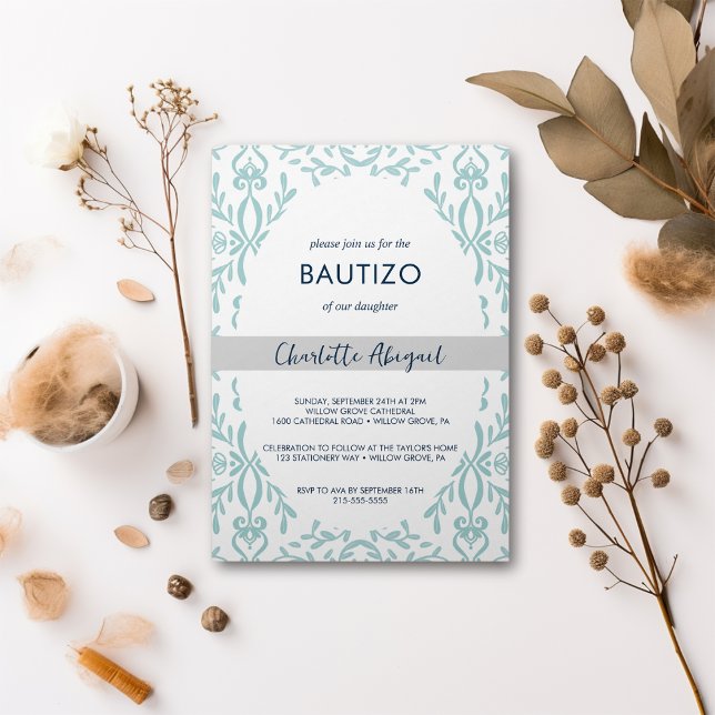 Bautizo Toile de Jouy Nino Nina Baptism på spanska Inbjudningar (Bautizo Toile De Jouy Nino Nina Baptism In Spanish Invitation)
