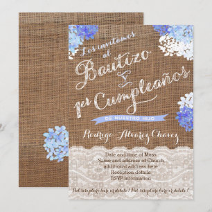 Bautizo y 1er Cumple, Latino Baptism Birthday Inbjudningar
