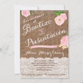 Bautizo y presentación, niña, arpelera, encaje inbjudningar