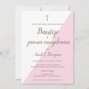 Bautizo y primer cumpleaños Baptism spansk Rosa Inbjudningar