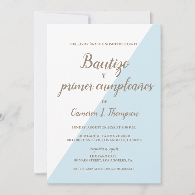 Bautizo y primer cumpleaños Baptism Spanska blå Inbjudningar (Framsida)