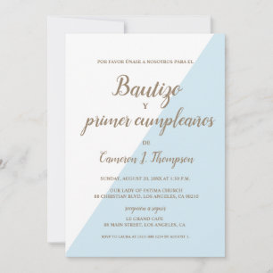 Bautizo y primer cumpleaños Baptism Spanska blå Inbjudningar