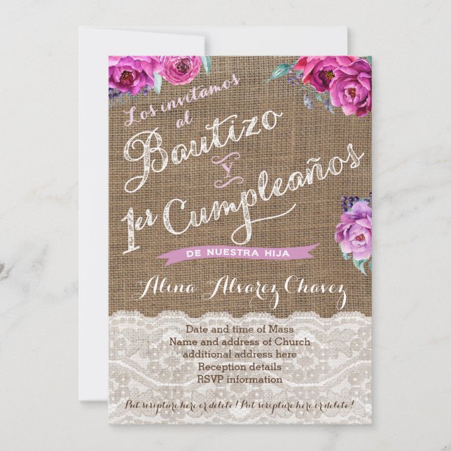 Bautizo y primer cumpleaños, invitación castellano inbjudningar (Framsida)