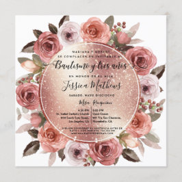 Bautizo y Tres Años Blommigt Ro Guld Glitter Inbjudningar