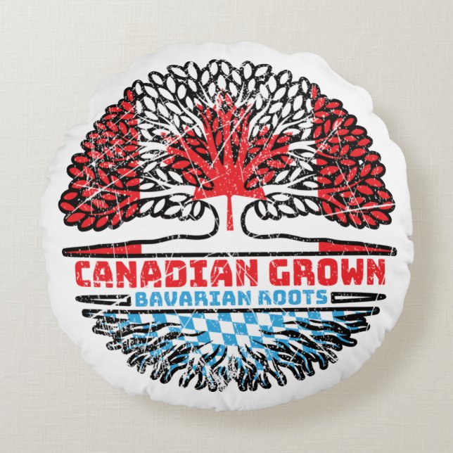 Bavaria Bavarian Canadian Canada Träd Roots Flagga Rund Kudde (Framsidan)