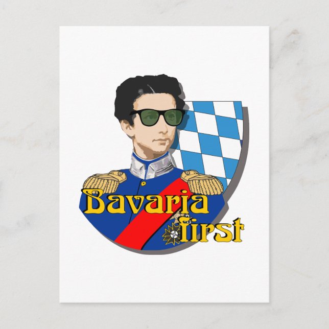 Bavaria First König Ludwig II mit Brille  Vykort (Framsida)