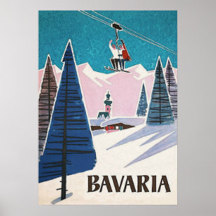 Bavaria Tyskland, Vintage Ski Poster