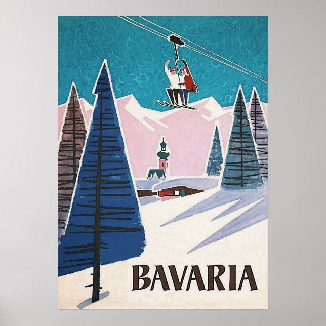 Bavaria Tyskland, Vintage Ski Poster (Framsidan)