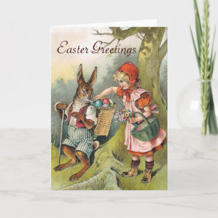Bavarian Påskhare Eggs Victorian Girl Card Helgkort