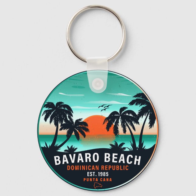 Bavaro Beach Dominican Retro Sunset Souvenir 60-ta Nyckelring (Framsida)