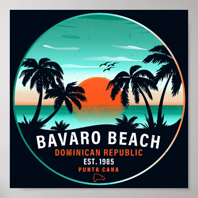 Bavaro Beach Dominican Retro Sunset Souvenir 60-ta Poster (Framsidan)