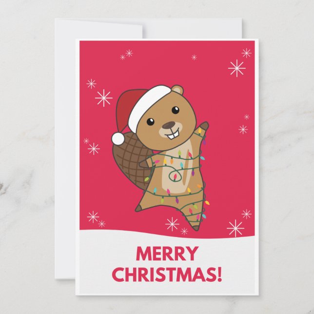Bäver Glad jul Vinterdjur Bävrar Julkort (Framsida)