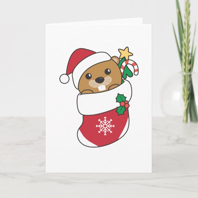 Bäver jul snö vinterdjur Bäver Helgkort (Framsida)
