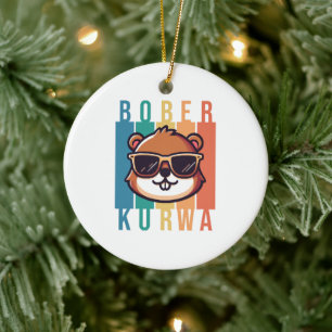 Bäver med solglasögon julgransprydnad keramik