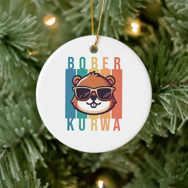 Bäver med solglasögon julgransprydnad keramik (Träd)