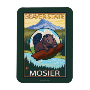 Bäver & Mt.-huva - Mosier, Oregon Magnet