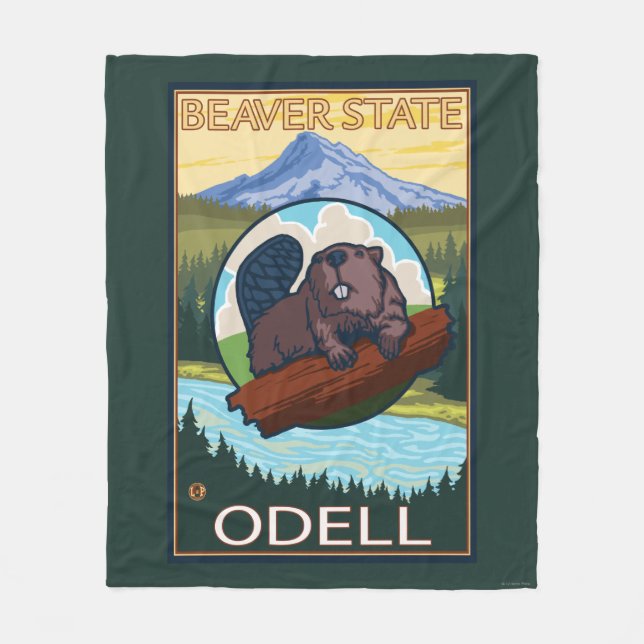 Bäver & Mt.-huva - Odell, Oregon Fleecefilt (Framsidan)