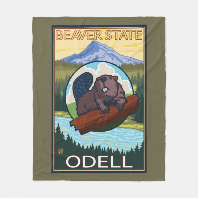 Bäver & Mt.-huva - Odell, Oregon Fleecefilt (Framsidan)