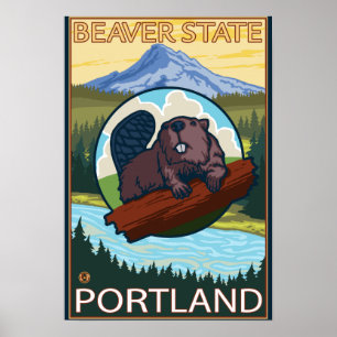 Bäver & Mt.-huva - Portland, Oregon Poster