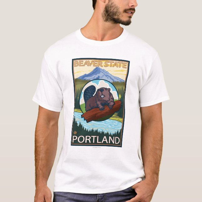 Bäver & Mt.-huva - Portland, Oregon Tee Shirt (Framsida)