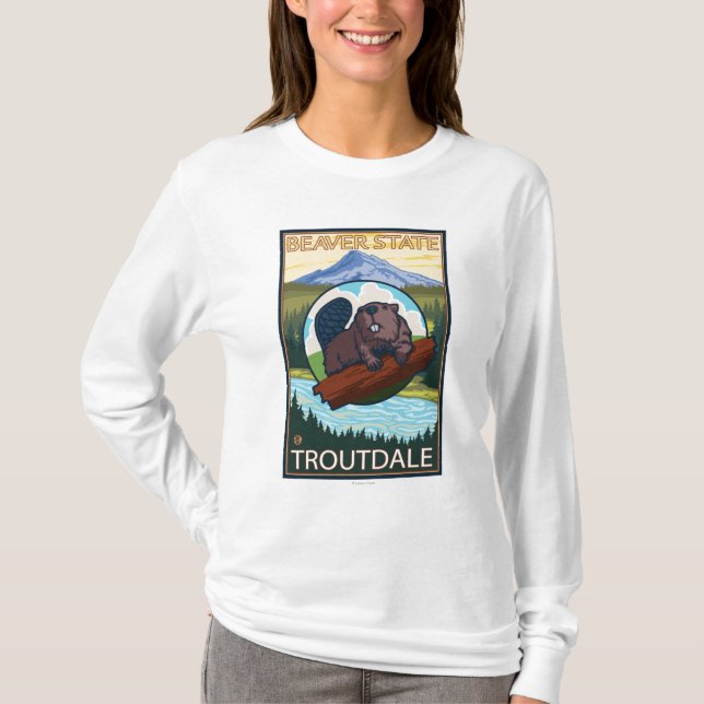 Bäver & Mt.-huva - Troutdale, Oregon T Shirt (Framsida)