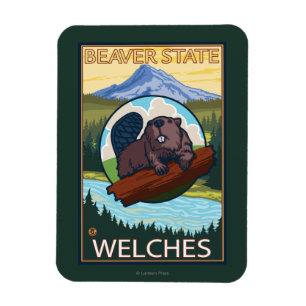 Bäver & Mt.-huva - Welches, Oregon Magnet