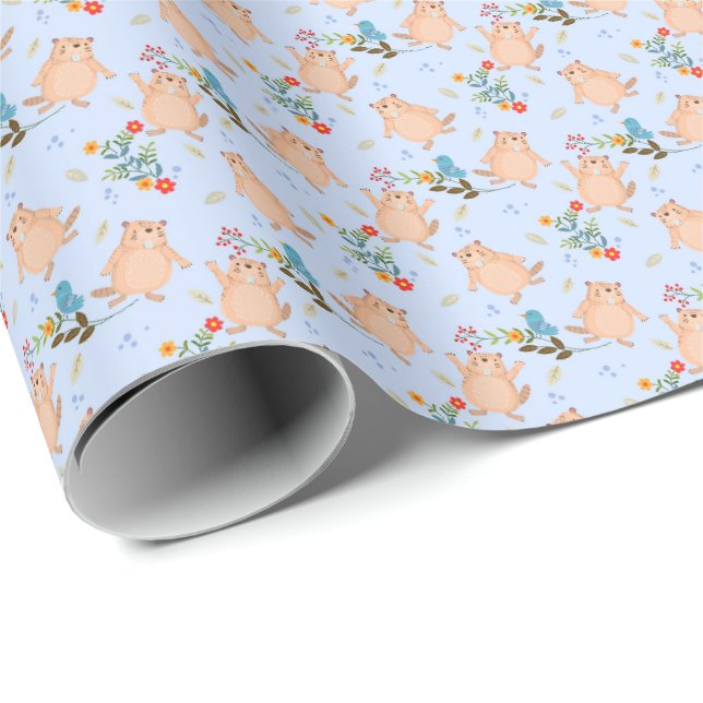 Bäver och fågel presentpapper (Rullad Hörn)