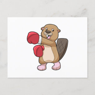 Bäver på boxning med boxningshandskar vykort