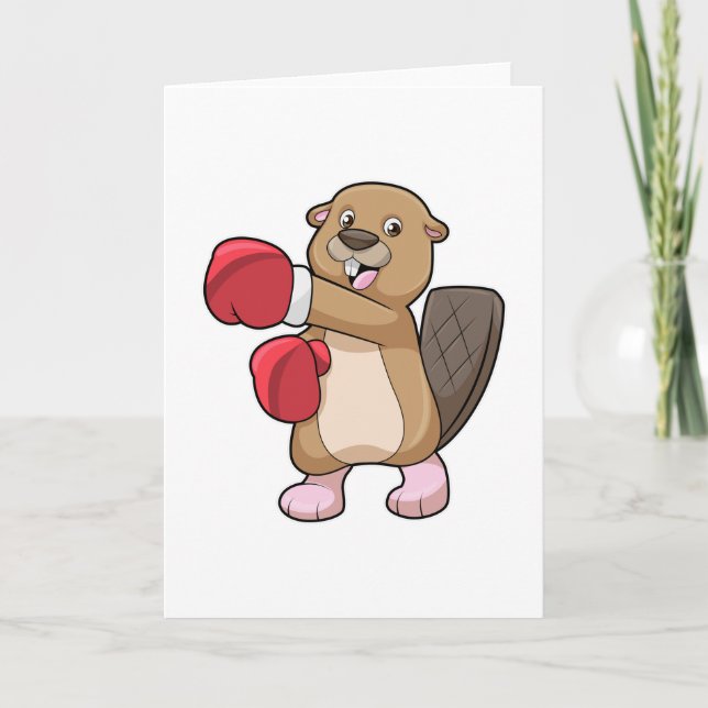 Bäver på boxning med boxningshandskor kort (Framsida)
