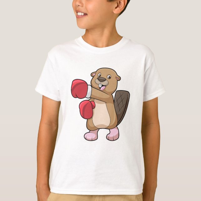Bäver på boxning med boxningshandskor t shirt (Framsida)