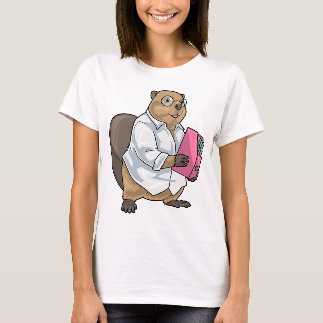 Bäver Sekreterare Mapp Kontor T Shirt (Framsida)