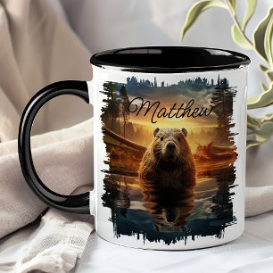Bäver Soluppgång Sjö Reflektion Mugg