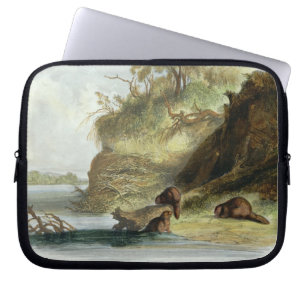 Bäver som förlägga i barack på Missouri, plät Laptop Sleeve