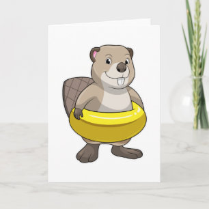Bäver som simmar med simring kort