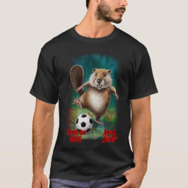 Bäver som spelar fotboll för VM på en svart T Shirt