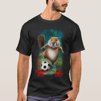 Bäver som spelar fotboll för VM på en svart T Shirt